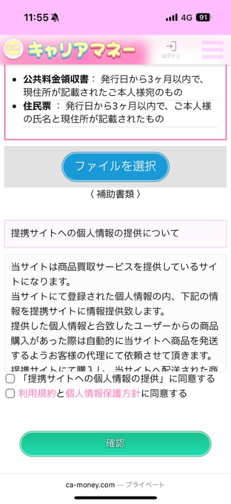キャリアマネー申し込み手順④