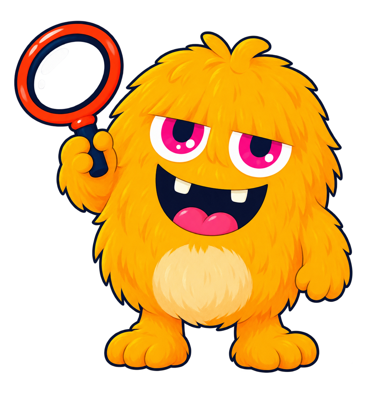 虫眼鏡を持つオレンジ色のキャラクター